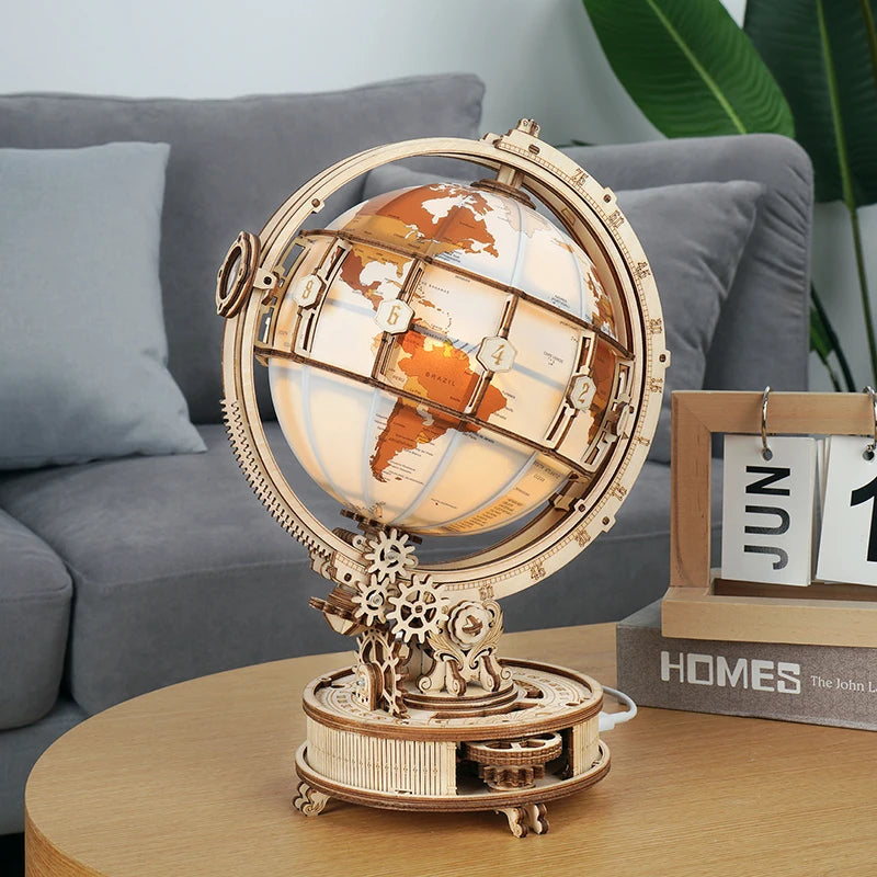 Luminous Wooden Globe Light Night