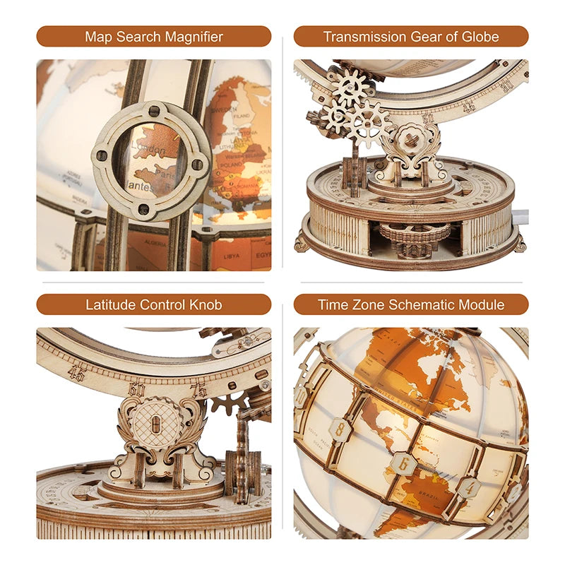 Luminous Wooden Globe Light Night