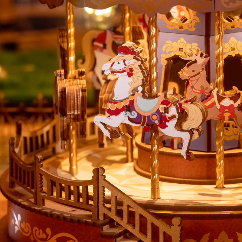 Wooden Puzzle Carousel Music Box