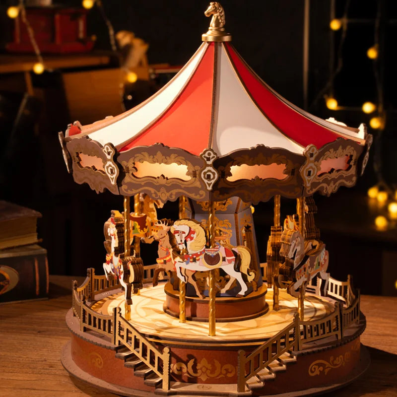 Wooden Puzzle Carousel Music Box